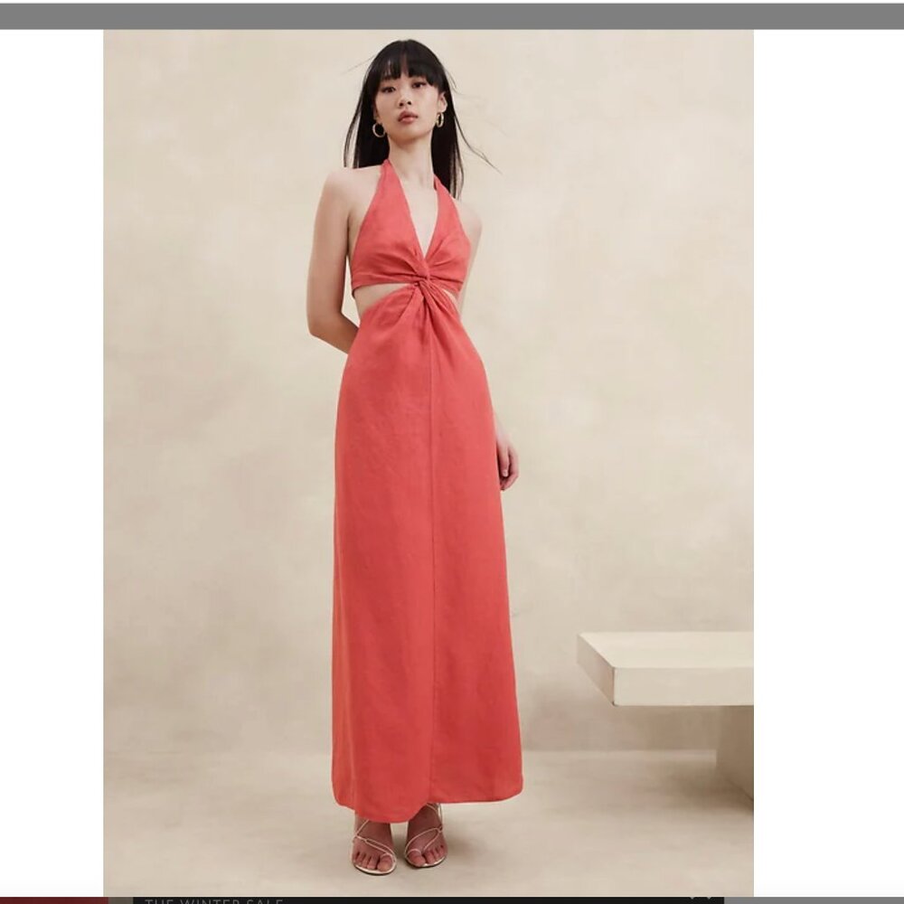 Lisa Linen Midi Dress Coral Size M Banana Republic Midi Dress